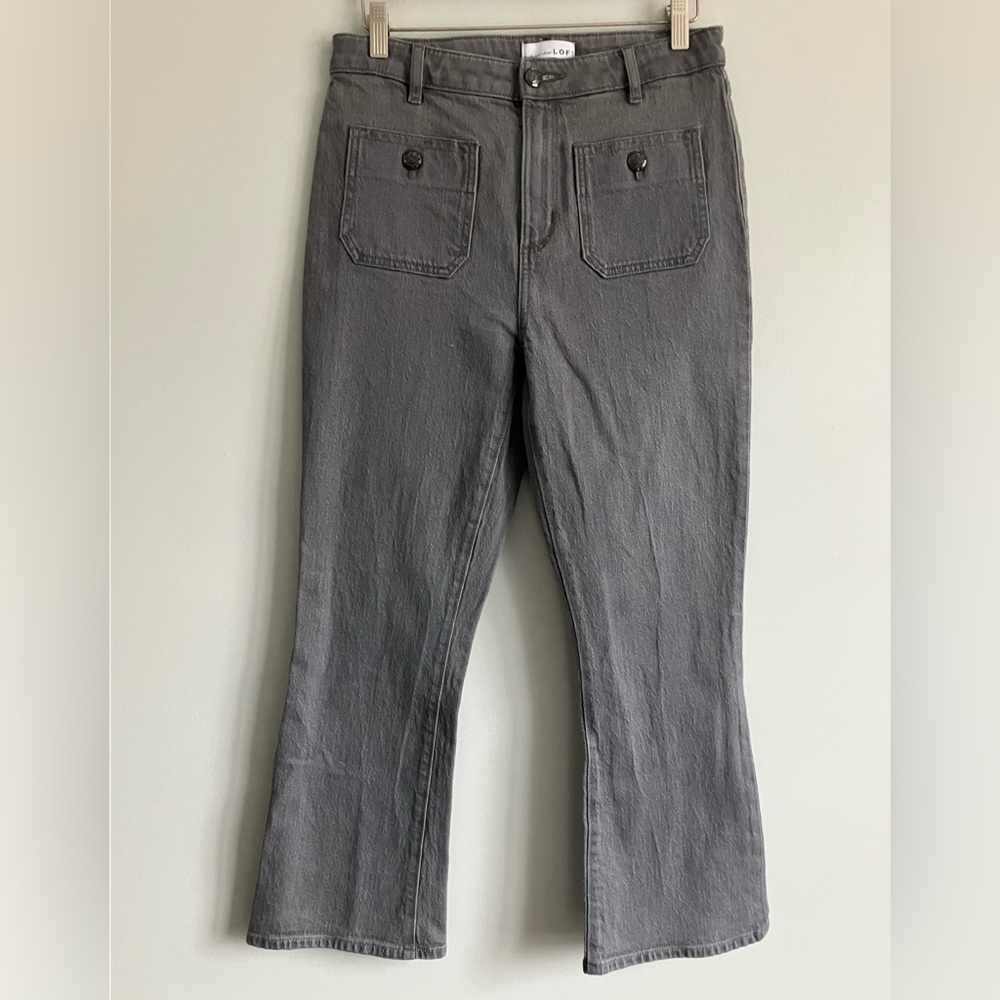 LOFT Grey Kick Crop High Rise Sailor Pocket Jeans Size 4 (Measures like a 10) - Picture 2 of 13